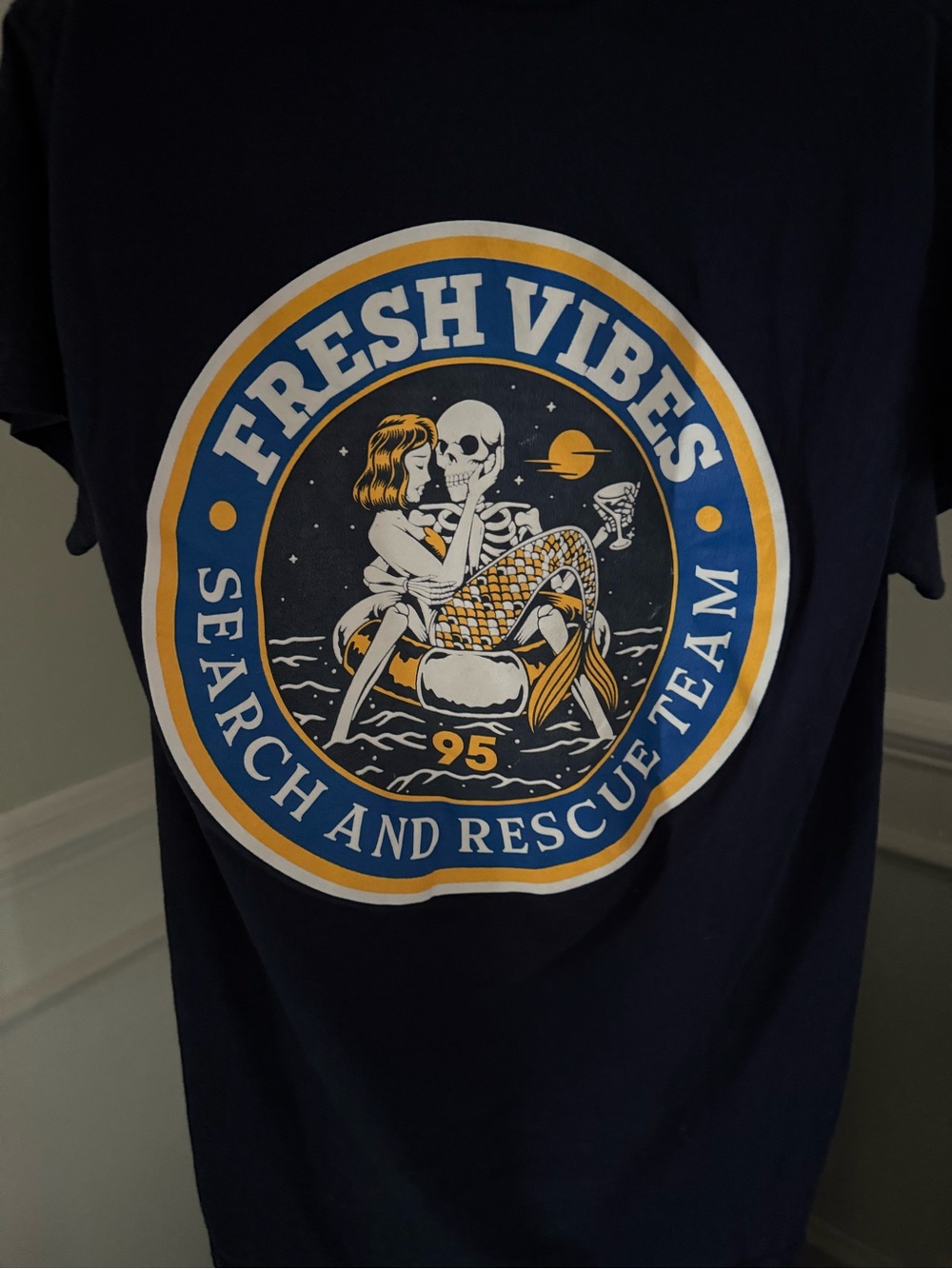 Fresh Vibes Graphic Tee - Navy with Yellow & White Logo